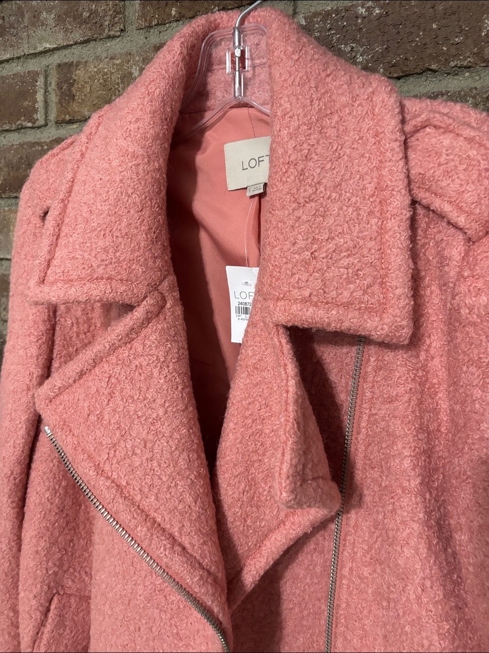 Loft Textured Wool Blend Moto Pea Coat Sutton Pink Size S NWT - Picture 6 of 16